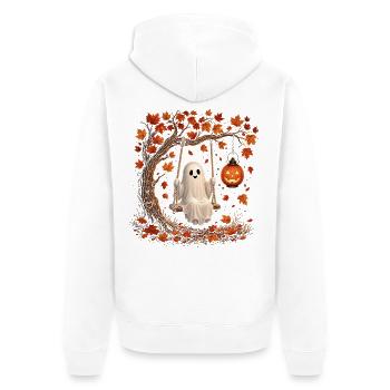 Fantôme d’Halloween en balançoire avec Automne de la citrouille - Veste à capuche bio Premium Unisexe - blanc - Dos - Thijin (182cm)