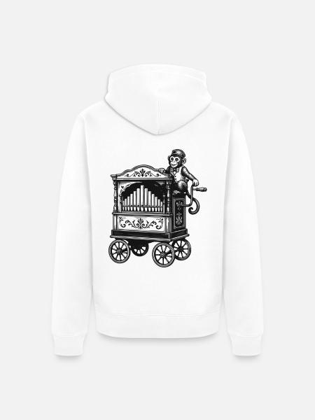 Vintage Drehorgel mit Affe | Nostalgie Musik Motiv - Unisex Premium Bio Zip Hoodie - Weiß