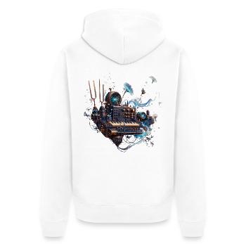 Himmlischer Mechanischer Synthesizer - Unisex Premium Bio Zip Hoodie - Weiß - Hinten - Thijin (182cm)