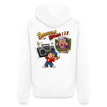 Boombox Chaos mit Oma - Unisex Premium Bio Zip Hoodie - Weiß - Hinten - Thijin (182cm)