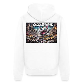 Gadsastrophe Quer - Unisex Premium Bio Zip Hoodie - Weiß - Hinten - Thijin (182cm)