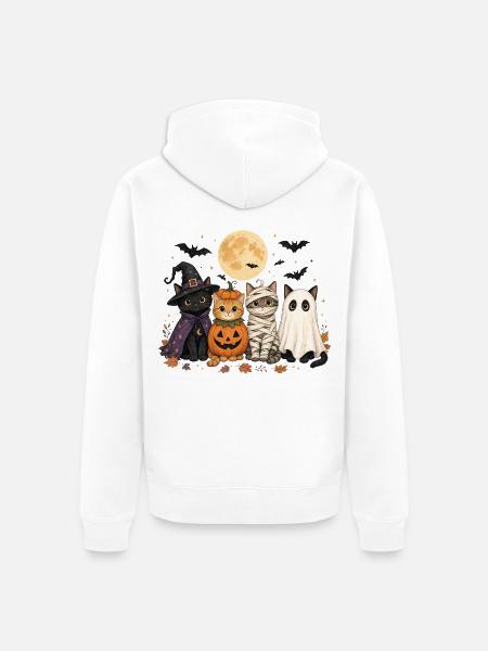 Halloween Katzen Hexe Kürbis Mumie Geist Kostüm - Unisex Premium Bio Zip Hoodie - Weiß