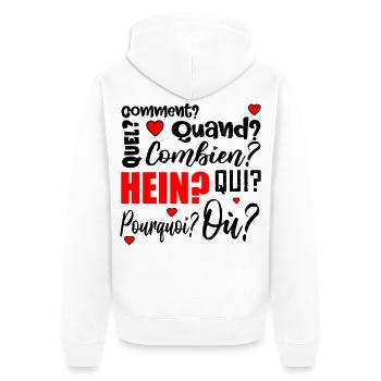 mots interrogatifs - français - Veste à capuche bio Premium Unisexe - blanc - Dos - Thijin (182cm)