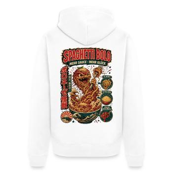 Spaghetti Bolo Mehr Sauce Shirt - Unisex Premium Bio Zip Hoodie - Weiß - Hinten - Thijin (182cm)