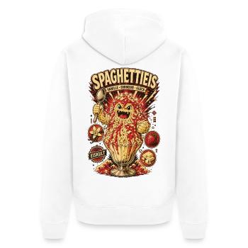 Spaghettieis Vanille Erdbeere Glück Shirt - Unisex Premium Bio Zip Hoodie - Weiß - Hinten - Thijin (182cm)