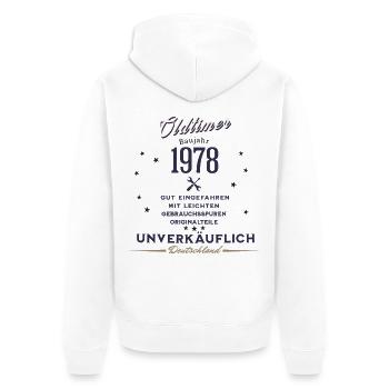 Oldtimer Baujahr 1978 T-Shirt Geburtstagsshirt - Unisex Premium Bio Zip Hoodie - Weiß - Hinten - Thijin (182cm)