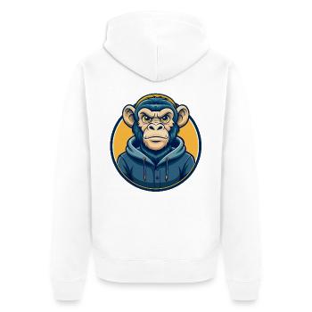 Monkey Kawaii Maskottchen Cartoon Clipart Logo Abzeichen - Unisex Premium Bio Zip Hoodie - Weiß - Hinten - Thijin (182cm)