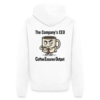 CEO Coffee Mug -Coffe Ensures output - Unisex Premium Organic Zip Hoodie - white - Back - Thijin (182cm)