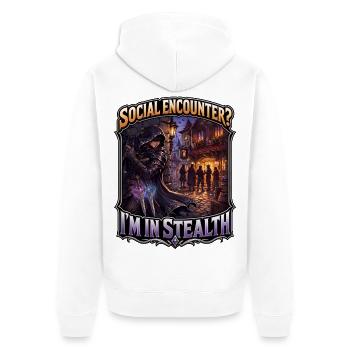 SOZIALE ERFAHRUNG? ICH BIN IM STEALTH - Unisex Premium Bio Zip Hoodie - Weiß - Hinten - Thijin (182cm)