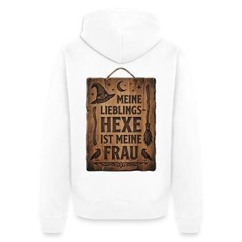 Lieblingshexe Holzschild Hexe Frau - Unisex Premium Bio Zip Hoodie - Weiß - Hinten - Thijin (182cm)