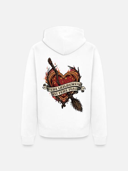 Lieblingshexe Herz Hexenbesen Frau - Unisex Premium Bio Zip Hoodie - Weiß