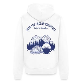 Petit-déjeuner Deuxième petit-déjeuner Lève-toi et Indulge - Veste à capuche bio Premium Unisexe - blanc - Dos - Thijin (182cm)