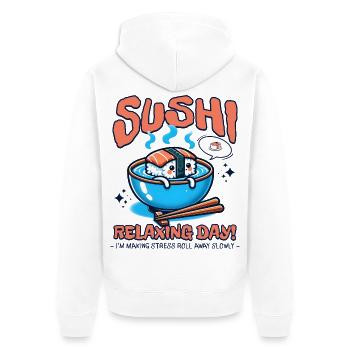 Journée de détente de sushi Nourriture mignonne - Veste à capuche bio Premium Unisexe - blanc - Dos - Thijin (182cm)