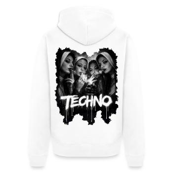 Techno Nonnen Schwarz-Grau - Unisex Premium Bio Zip Hoodie - Weiß - Hinten - Thijin (182cm)
