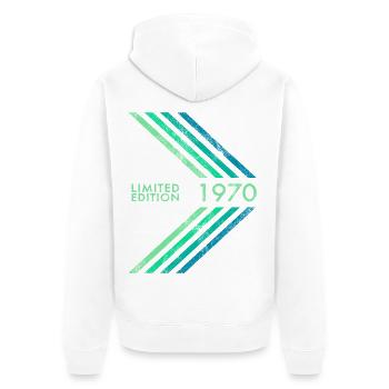Édition limitée 1970 Sports masculins féminins pour anniversaire - Veste à capuche bio Premium Unisexe - blanc - Dos - Thijin (182cm)