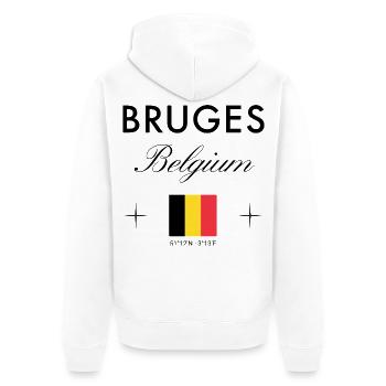 Bruges Belgique Coordonnées Souvenir de voyage - Veste à capuche bio Premium Unisexe - blanc - Dos - Thijin (182cm)