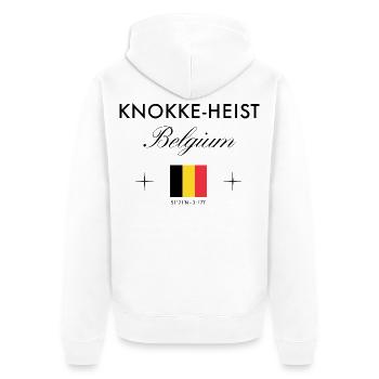Le braquage de Knokke Belgique coordonne le souvenir de voyage - Veste à capuche bio Premium Unisexe - blanc - Dos - Thijin (182cm)
