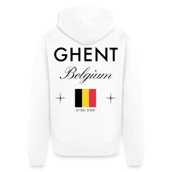 Gent Belgien Koordinaten Reise Souvenir - Unisex Premium Bio Zip Hoodie - Weiß - Hinten - Thijin (182cm)