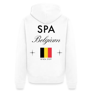 Spa Belgium Coordinates Travel Souvenir - Unisex Premium Organic Zip Hoodie - white - Back - Thijin (182cm)