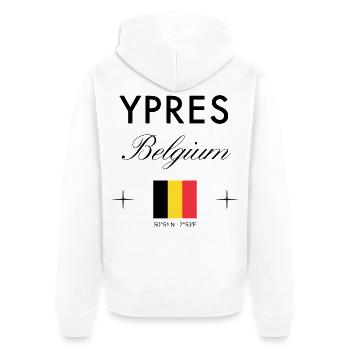 Ypres Belgium Coordinates Travel Souvenir - Unisex Premium Organic Zip Hoodie - white - Back - Thijin (182cm)