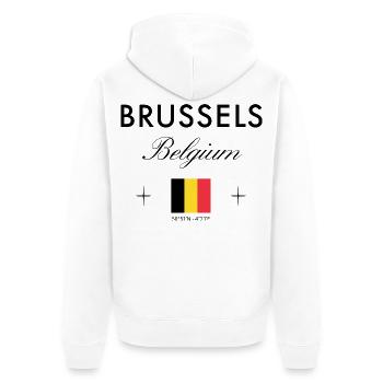 Bruxelles, Belgique, coordonnées, voyage, souvenir - Veste à capuche bio Premium Unisexe - blanc - Dos - Thijin (182cm)