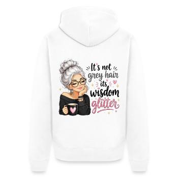 Graue Haare Weisheit Glitzer - Unisex Premium Bio Zip Hoodie - Weiß - Hinten - Thijin (182cm)