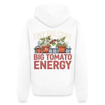 Kleiner Balkon Große Tomatenenergie - Unisex Premium Bio Zip Hoodie - Weiß - Hinten - Thijin (182cm)