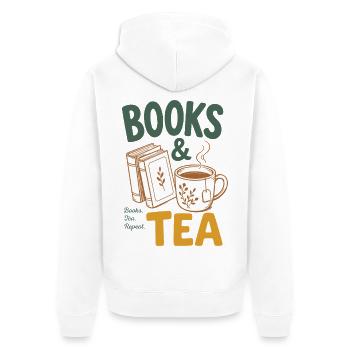 Books And Tea - Bücher & Tee Fans, Buchwurm Lesen - Unisex Premium Bio Zip Hoodie - Weiß - Hinten - Thijin (182cm)