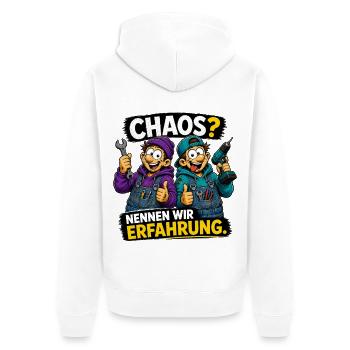 Chaos? Nennen wir Erfahrung – Lustiges Handwerker  - Unisex Premium Bio Zip Hoodie - Weiß - Hinten - Thijin (182cm)