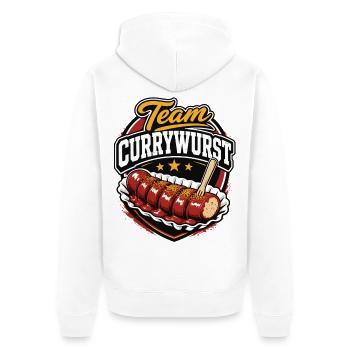 Team Currywurst | Fast Food Kult - Unisex Premium Bio Zip Hoodie - Weiß - Hinten - Thijin (182cm)