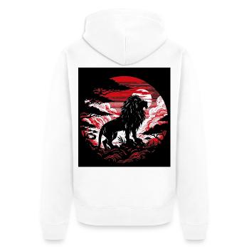 Löwe in der roten Sonne – Afrikanische Savanne im Grav-Stil - Unisex Premium Bio Zip Hoodie - Weiß - Hinten - Thijin (182cm)