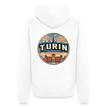 Retro Turiner Alpen Piazza Castello Abzeichen - Unisex Premium Bio Zip Hoodie - Weiß - Hinten - Thijin (182cm)
