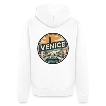 Retro Venice Rialto Bridge Gondelabzeichen - Unisex Premium Bio Zip Hoodie - Weiß - Hinten - Thijin (182cm)