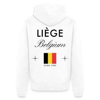 Liège Belgique Coordonnées Souvenir de voyage - Veste à capuche bio Premium Unisexe - blanc - Dos - Thijin (182cm)