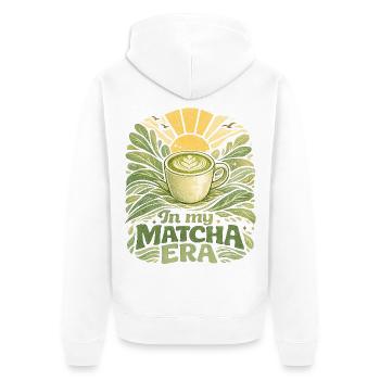 In my Matcha-era - Unisex Premium Bio Zip Hoodie - Weiß - Hinten - Thijin (182cm)