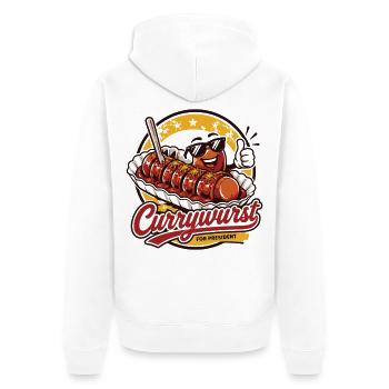 Currywurst For President | Fast Food Kult - Unisex Premium Bio Zip Hoodie - Weiß - Hinten - Thijin (182cm)