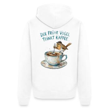 Der frühe Vogel trinkt Kaffee - Unisex Premium Bio Zip Hoodie - Weiß - Hinten - Thijin (182cm)