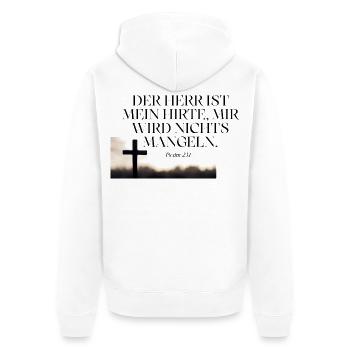 Psalm 23 Hirte Vertrauen Kreuz - Unisex Premium Bio Zip Hoodie - Weiß - Hinten - Thijin (182cm)