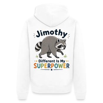 Jimothy Anders ist meine Superkraft - Unisex Premium Bio Zip Hoodie - Weiß - Hinten - Thijin (182cm)