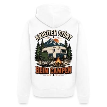 Arbeiten stört beim Campen – Camper Spruch - Unisex Premium Bio Zip Hoodie - Weiß - Hinten - Thijin (182cm)