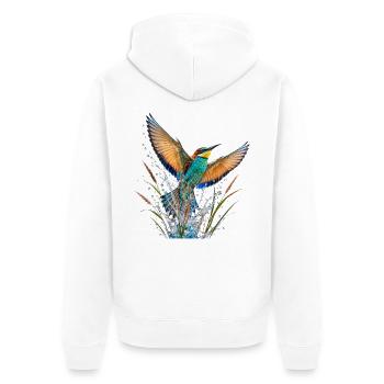 Schwalbe mit Farbe bespritzt - Unisex Premium Bio Zip Hoodie - Weiß - Hinten - Thijin (182cm)