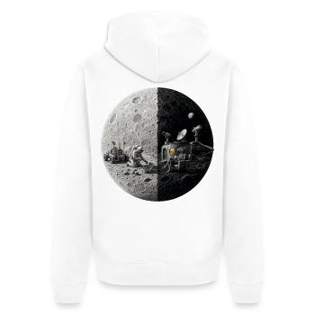 Mondhälfte: Mensch und Raumfahrt - Unisex Premium Bio Zip Hoodie - Weiß - Hinten - Thijin (182cm)
