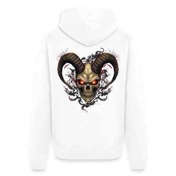 Höllischer Totenkopf mit Hörnern - Unisex Premium Bio Zip Hoodie - Weiß - Hinten - Thijin (182cm)