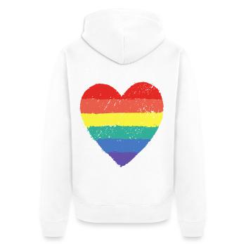 Herz Pride Regenbogen - Unisex Premium Bio Zip Hoodie - Weiß - Hinten - Thijin (182cm)