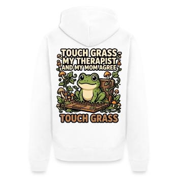 Touch Grass Frosch Computer Humor - Unisex Premium Bio Zip Hoodie - Weiß - Hinten - Thijin (182cm)