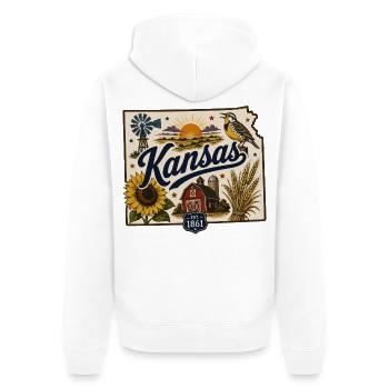 Kansas Sunflower State Vintage Reiseaufkleber - Unisex Premium Bio Zip Hoodie - Weiß - Hinten - Thijin (182cm)