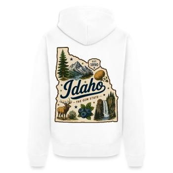 Idaho The Gem State Vintage Travel Aufkleber - Unisex Premium Bio Zip Hoodie - Weiß - Hinten - Thijin (182cm)