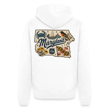 Maryland Vintage Staatsflagge & Krabbenaufkleber - Unisex Premium Bio Zip Hoodie - Weiß - Hinten - Thijin (182cm)