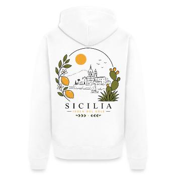 Sizilien Küstenidylle - Unisex Premium Bio Zip Hoodie - Weiß - Hinten - Thijin (182cm)