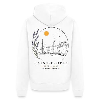 Saint-Tropez Hafen Blick - Unisex Premium Bio Zip Hoodie - Weiß - Hinten - Thijin (182cm)